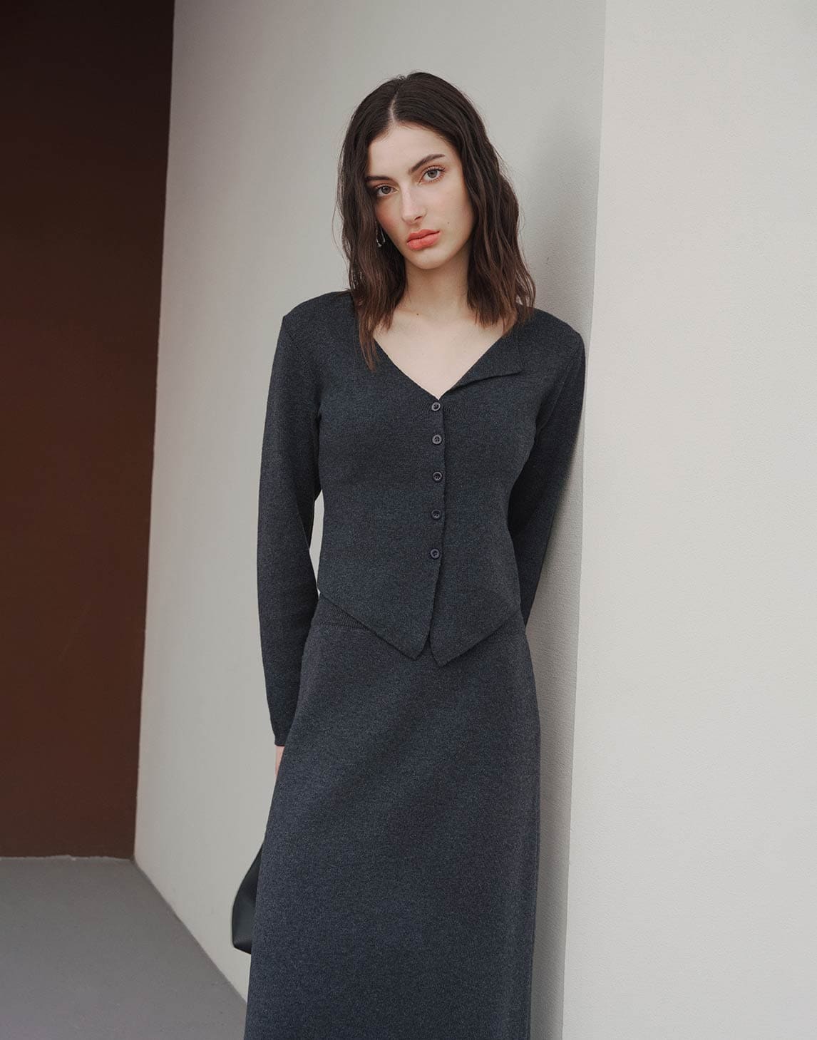 Superfine Wool Knitted Asymmetric V-neck Set