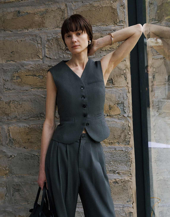 Worsted Wool V - neck Waistcoat Set
