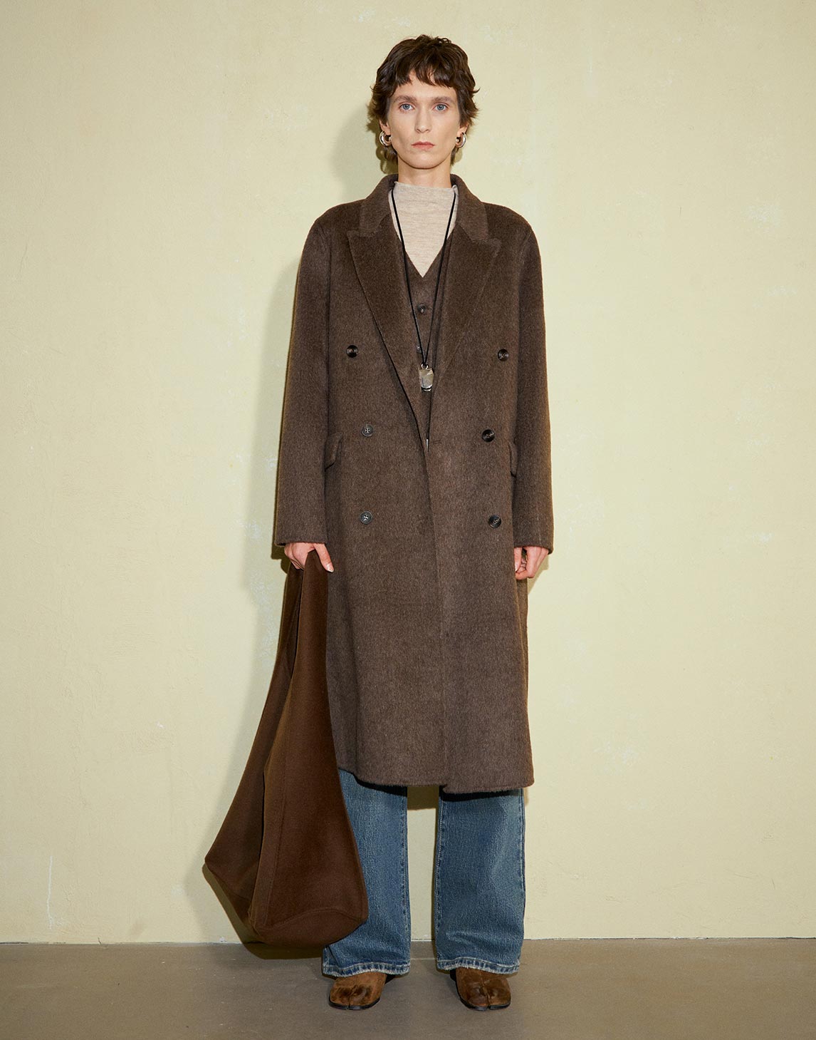 Two-piece Brown Double-faced Wool Vest Coat Set