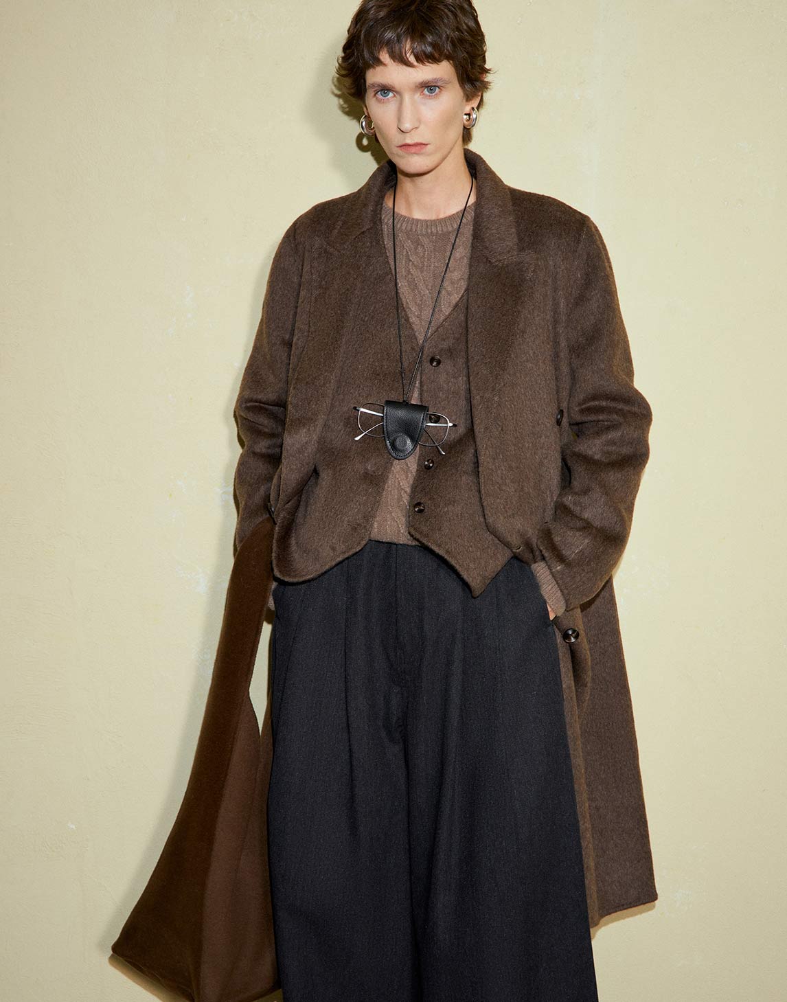 Two-piece Brown Double-faced Wool Vest Coat Set