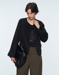 Wool Double-Faced Round Neck Short Jacket