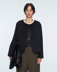 Wool Double-Faced Round Neck Short Jacket