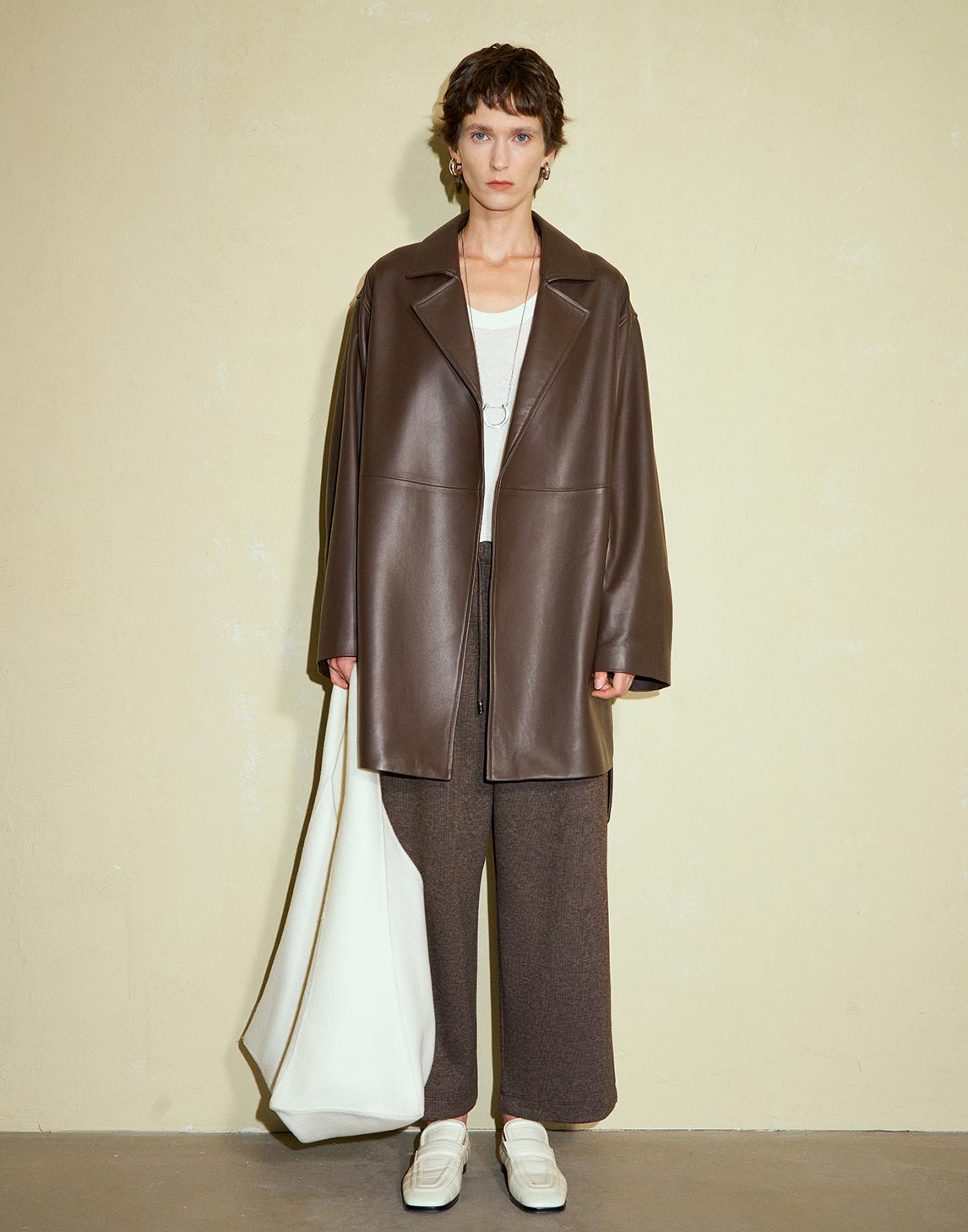 Sheepskin Large Lapel Tie Leather Trench Coat