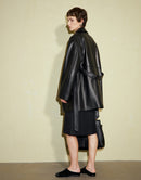 Sheepskin Large Lapel Tie Leather Trench Coat