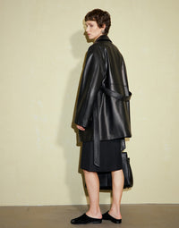 Sheepskin Large Lapel Tie Leather Trench Coat