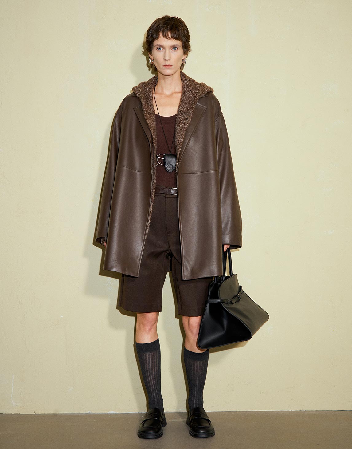 Sheepskin Large Lapel Tie Leather Trench Coat