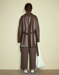 Sheepskin Large Lapel Tie Leather Trench Coat