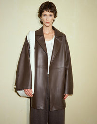 Sheepskin Large Lapel Tie Leather Trench Coat