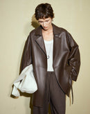 Sheepskin Large Lapel Tie Leather Trench Coat