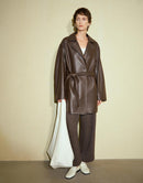 Sheepskin Large Lapel Tie Leather Trench Coat