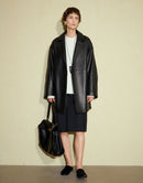 Sheepskin Large Lapel Tie Leather Trench Coat