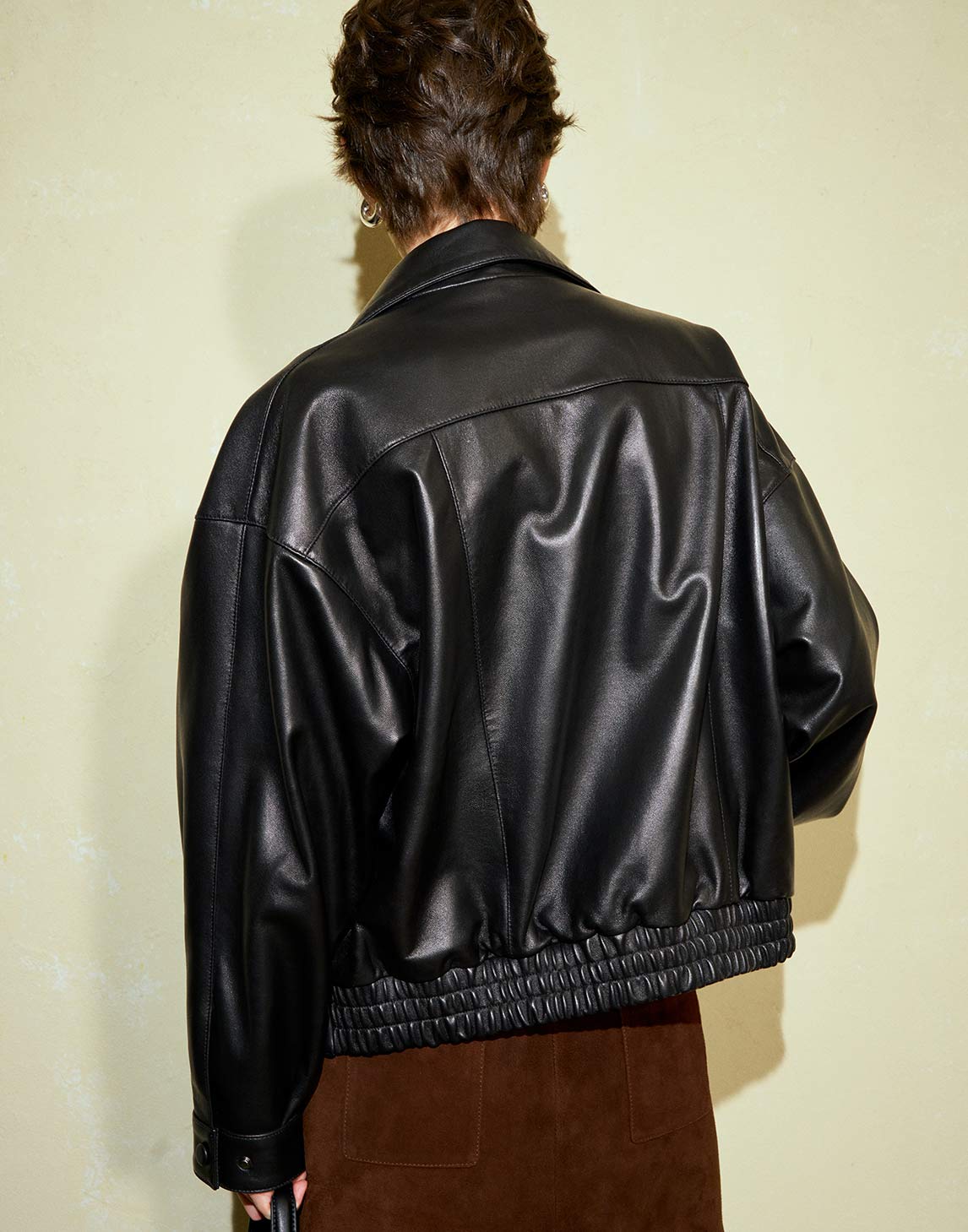 Black Zippered Light Waxed Sheepskin Jacket