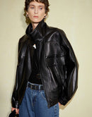 Black Zippered Light Waxed Sheepskin Jacket