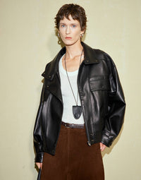 Black Zippered Light Waxed Sheepskin Jacket