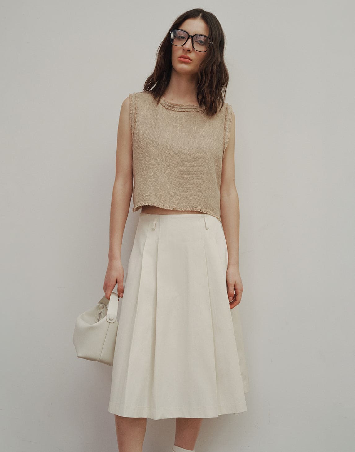 Textured Pleated Midi Skirt