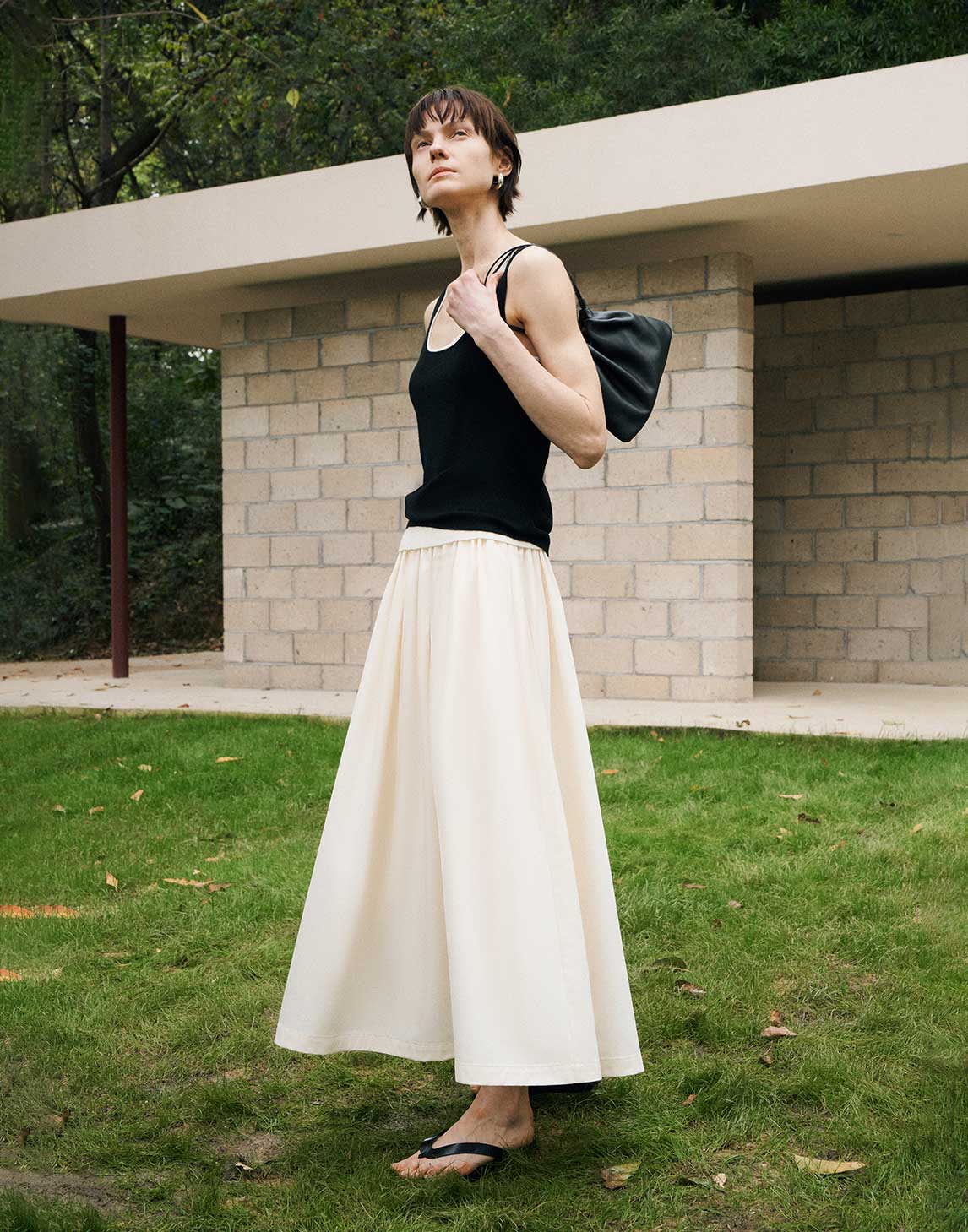 Wool - Acetate Blend Midi Skirt