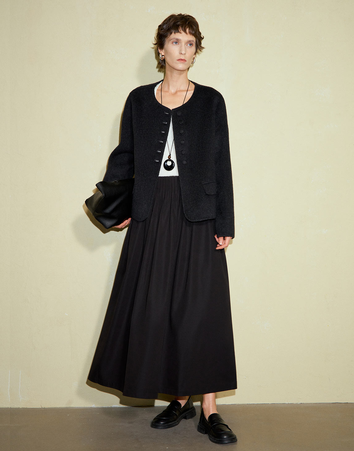 Wool Pleated A-Line Suit Half Skirt