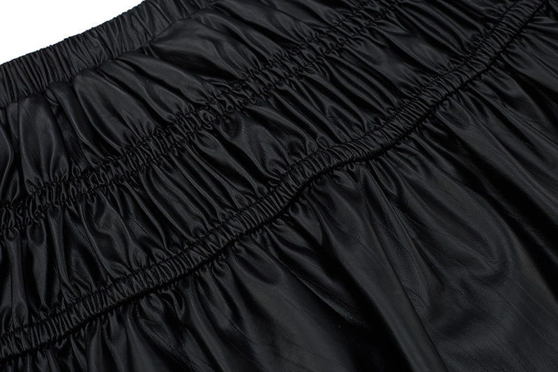 Stretch Pleated Leather Skirt