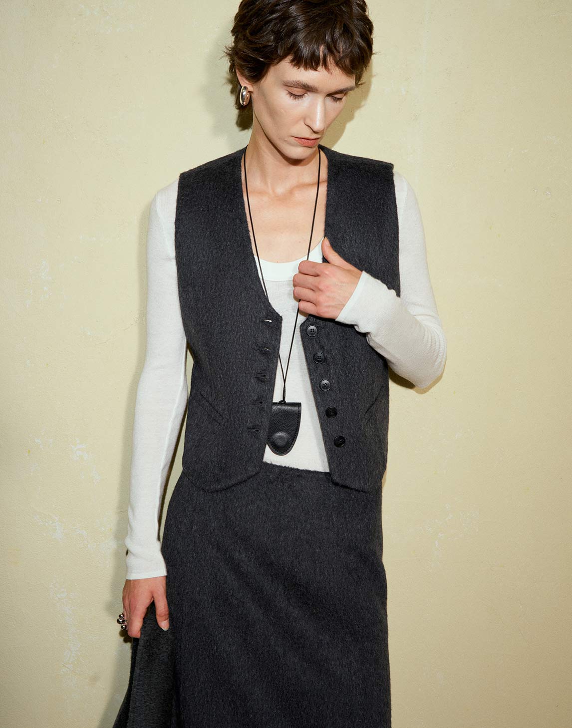 Double Face Cropped Wool Vest