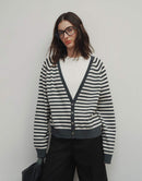 Striped Knit V-Neck Cardigan