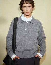 Loose Long Sleeve Polo Knit Sweater