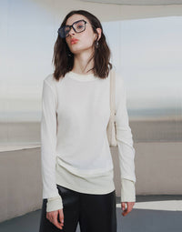 Faux Two-piece Acetate Wool Knitted T-shirt