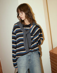 Crew neck knitted striped knitwear