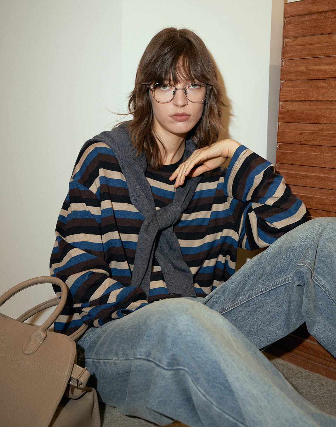 Crew neck knitted striped knitwear