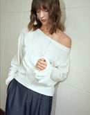 One-line Neckline Loose Tencel Wool Knitwear