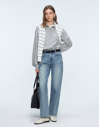 Pure Cotton High - waisted Straight Jeans