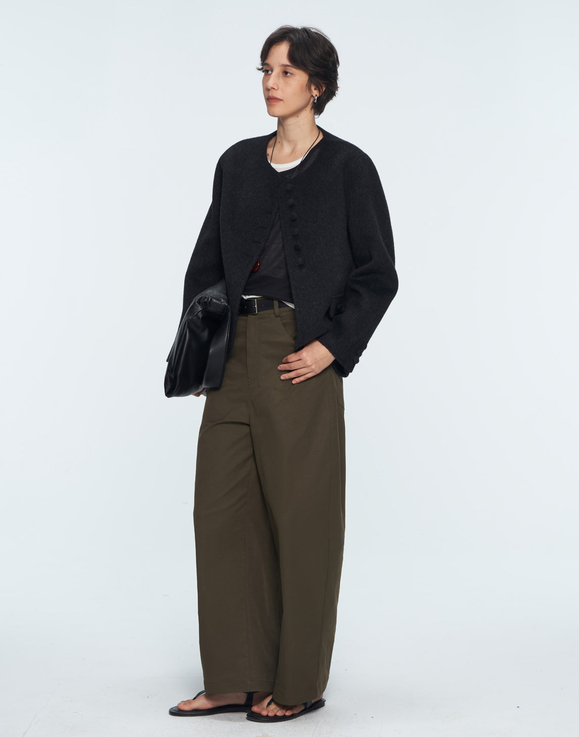 Curved Wide-Leg Trousers