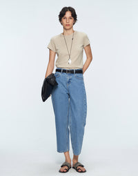 Cotton Pile Washed Light Blue Ankle-Length Denim Jeans