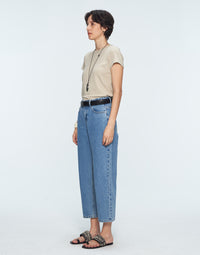 Cotton Pile Washed Light Blue Ankle-Length Denim Jeans