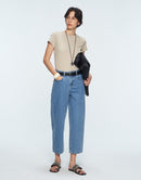 Cotton Pile Washed Light Blue Ankle-Length Denim Jeans