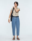 Cotton Pile Washed Light Blue Ankle-Length Denim Jeans