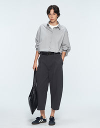 Oversized Washed Cotton Ankle-Length Trousers