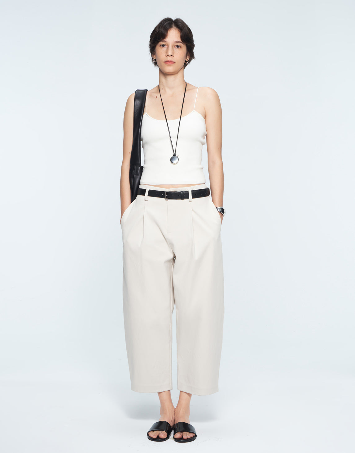 Oversized Washed Cotton Ankle-Length Trousers