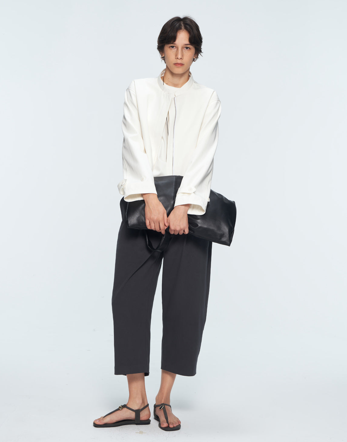 Oversized Washed Cotton Ankle-Length Trousers