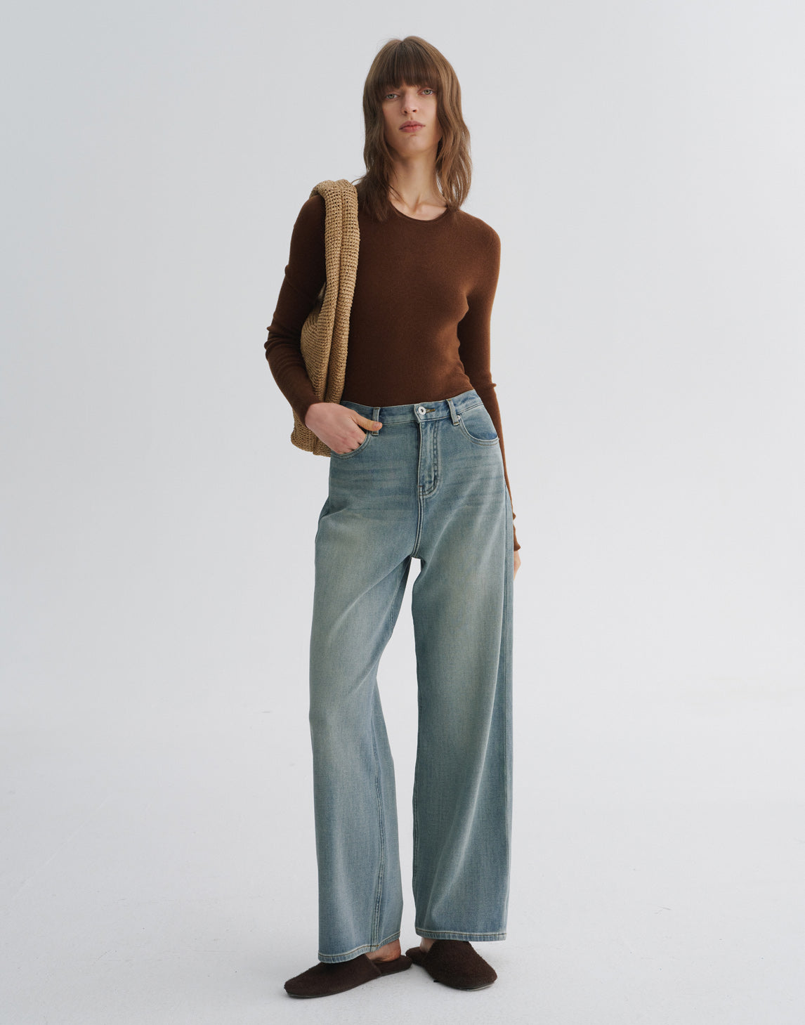 Vintage-Jeans mit weitem Bein und Used-Look