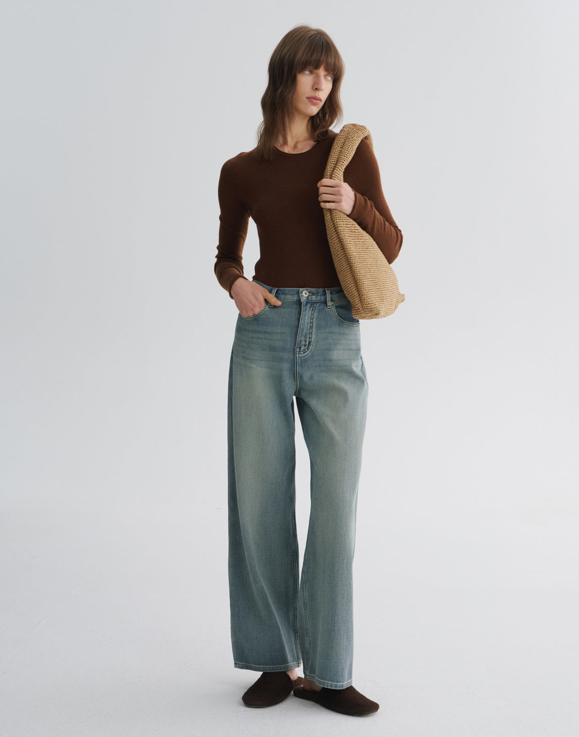 Vintage-Jeans mit weitem Bein und Used-Look