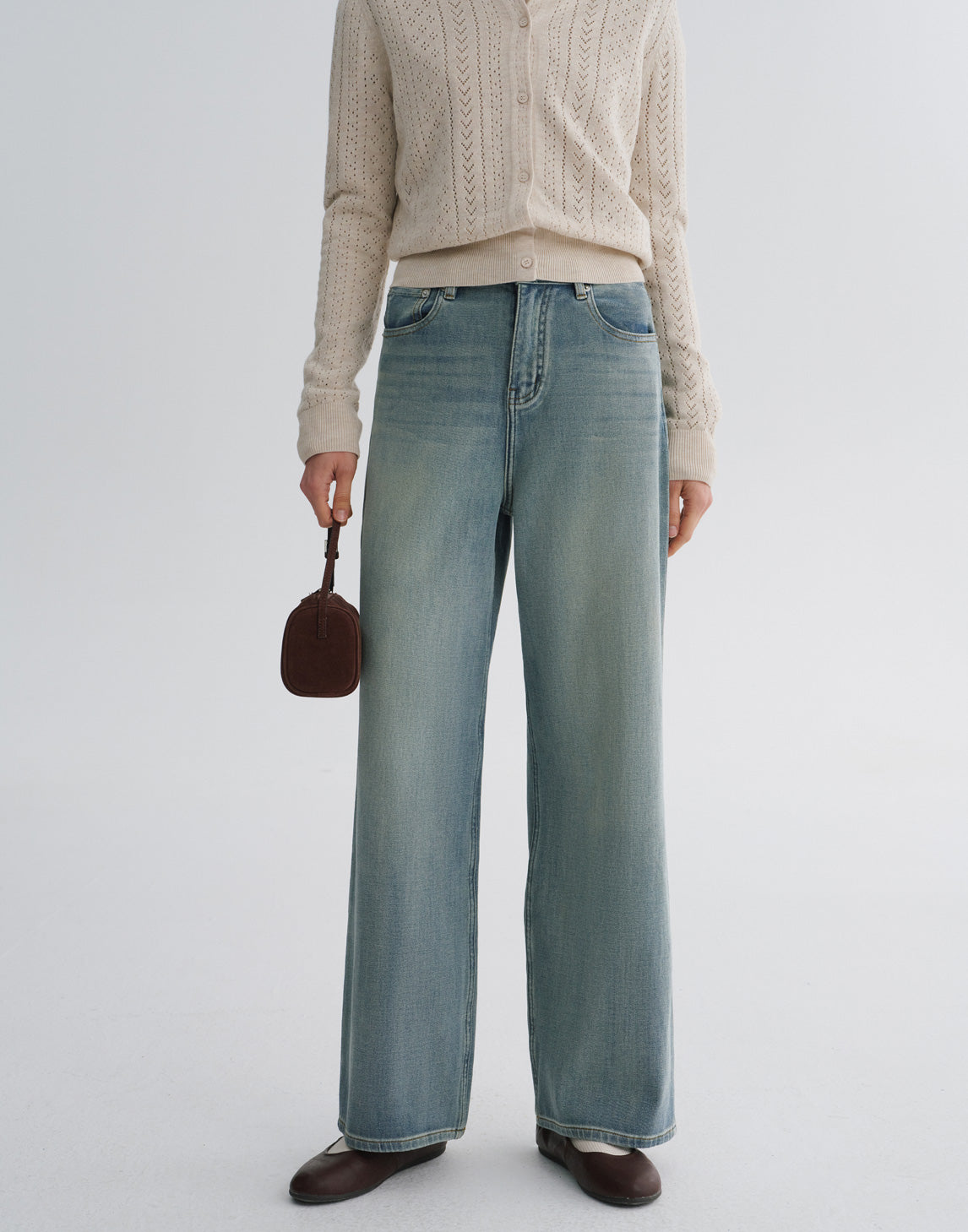 Vintage-Jeans mit weitem Bein und Used-Look