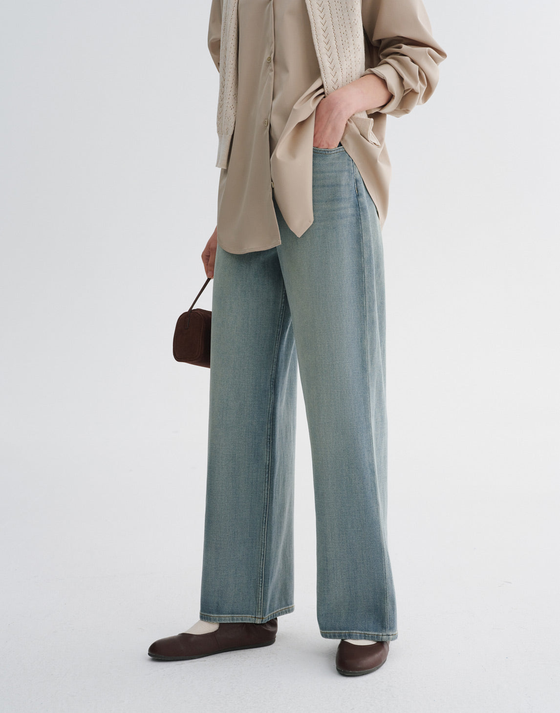 Vintage-Jeans mit weitem Bein und Used-Look