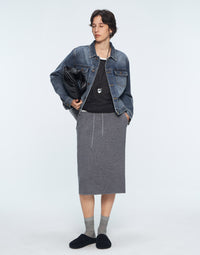 Wool Elastic Waist Half Skirt