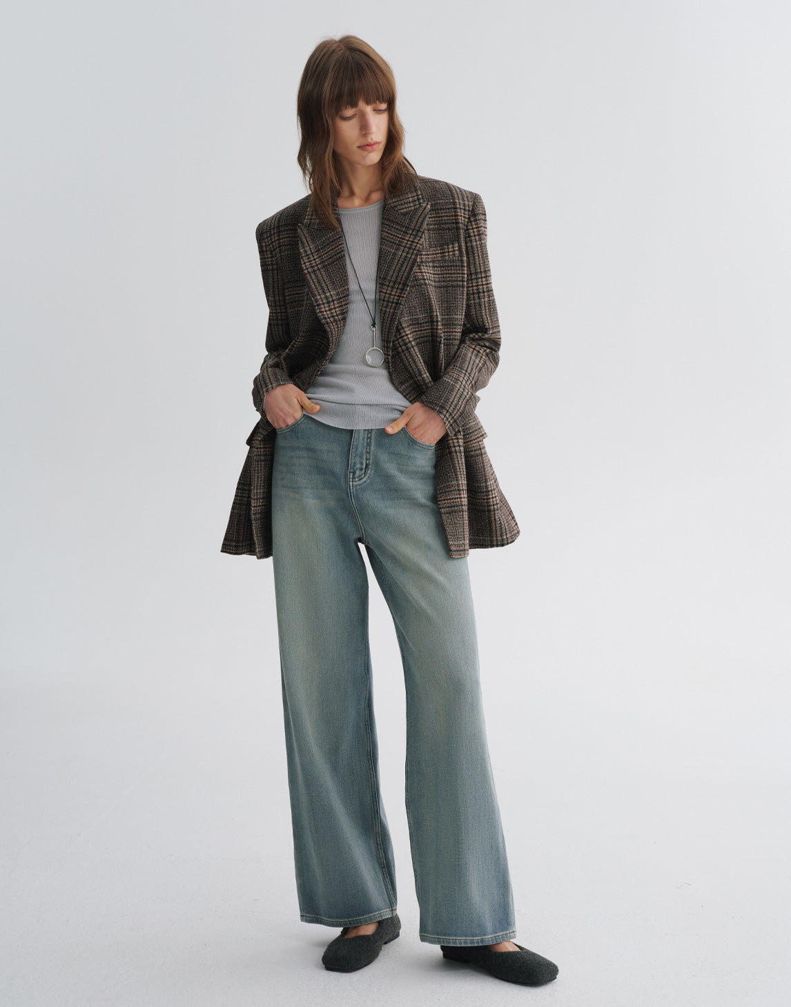 Oversized Checked Wool Blazer
