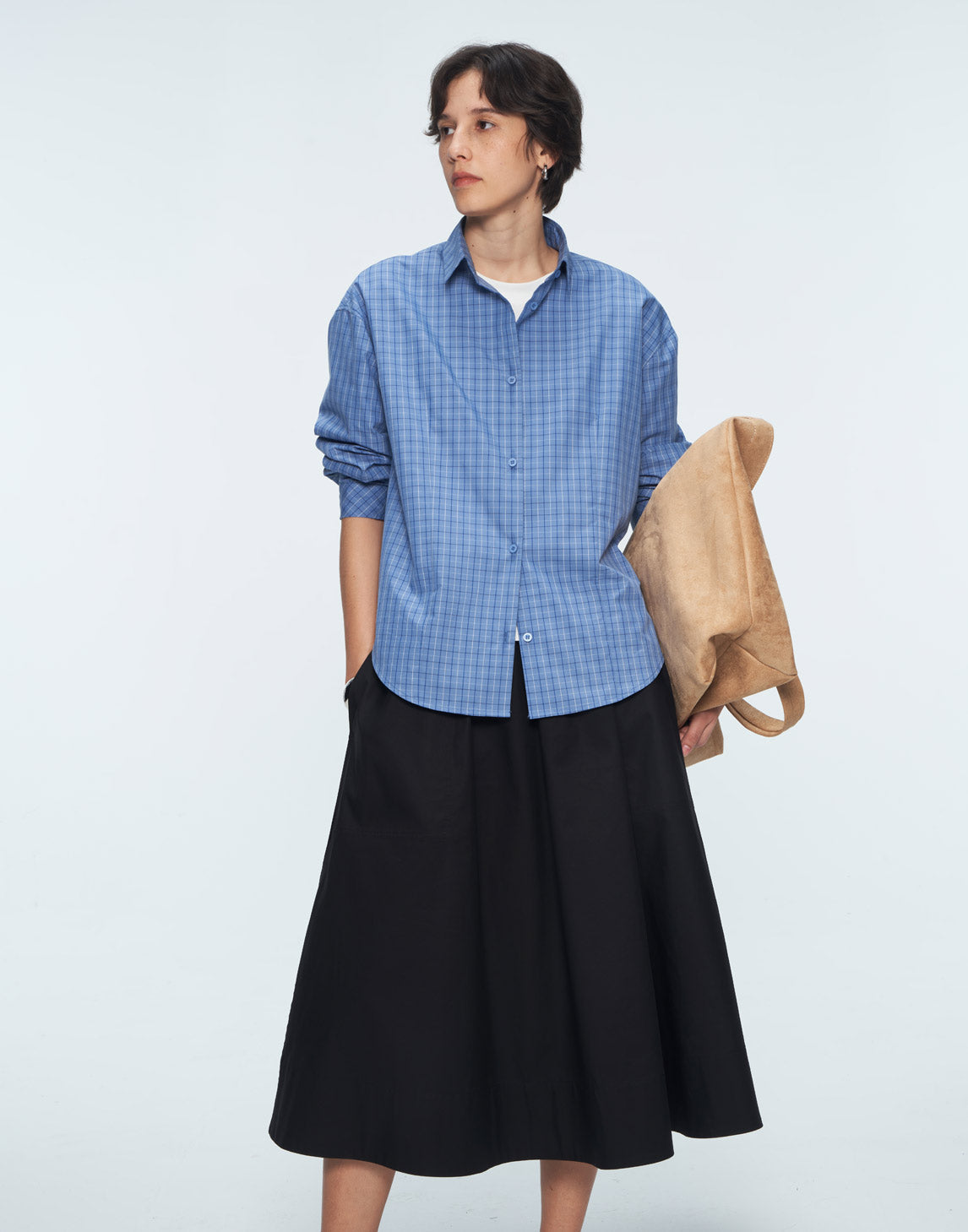 Modal-Cotton Blend High-Waisted Umbrella Skirt