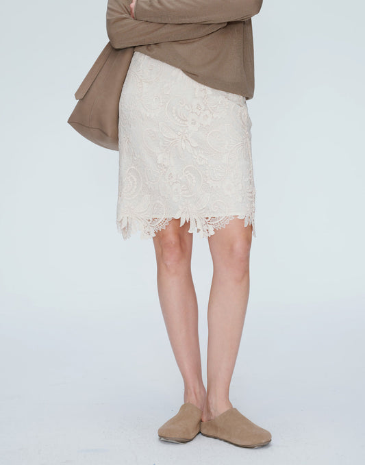 Embossed Lace A-Line Midi Skirt