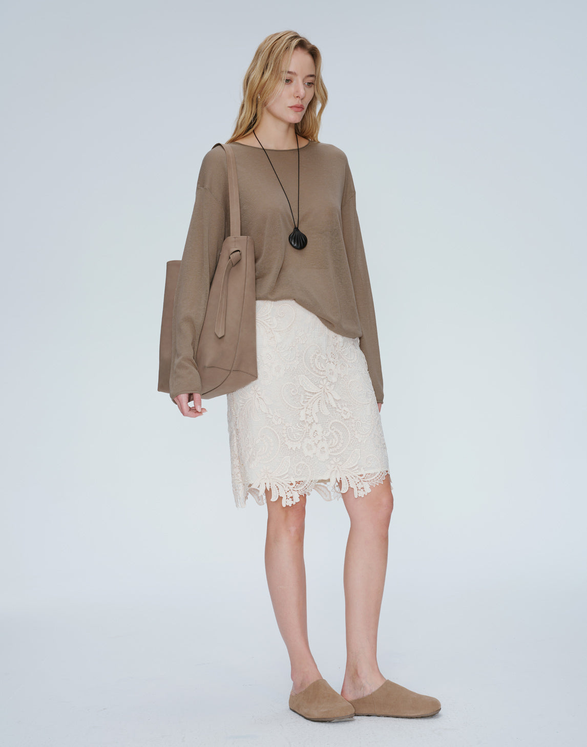 Embossed Lace A-Line Midi Skirt