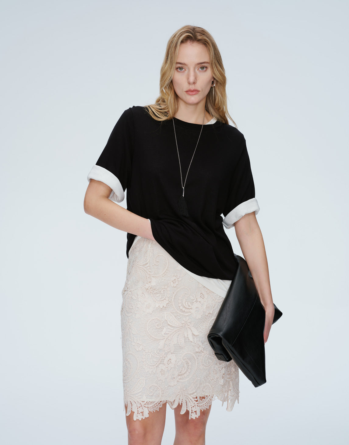 Embossed Lace A-Line Midi Skirt
