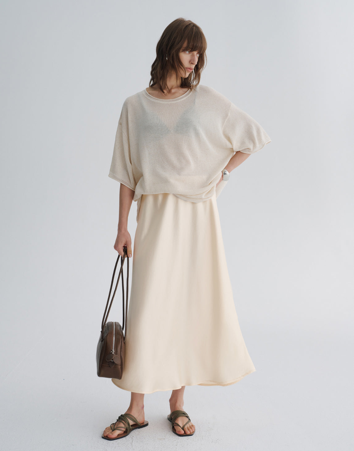 Acetate A-Line Midi Skirt
