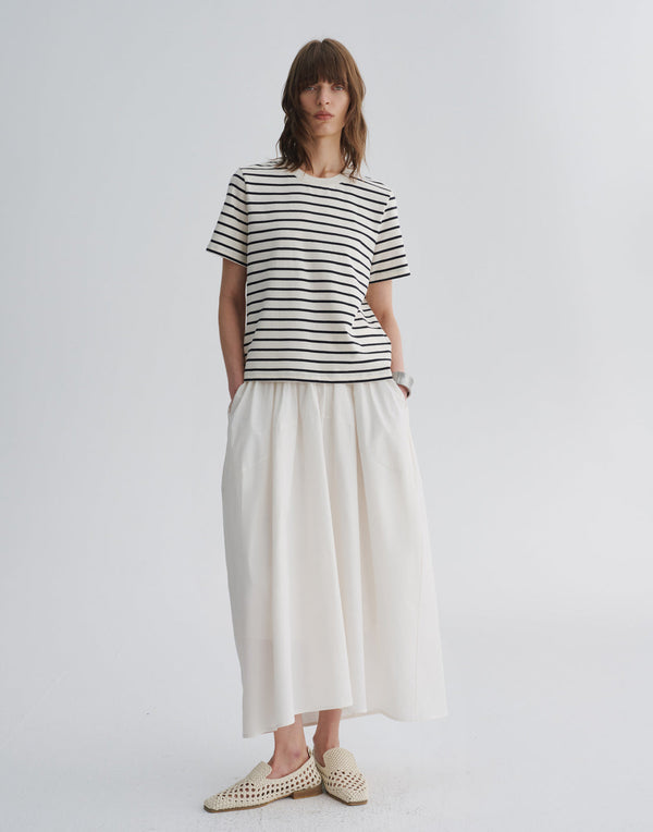 Striped Cotton Tee with Contrast Collar